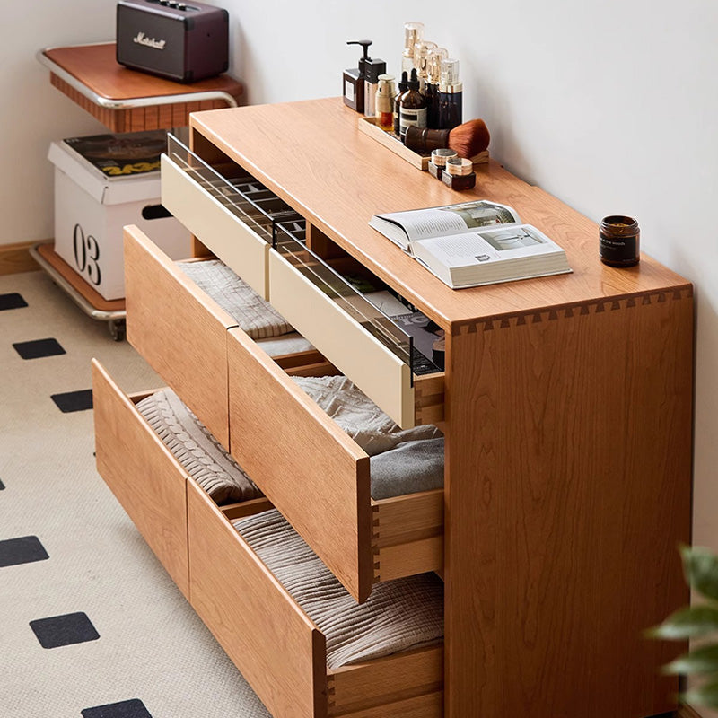 Natural wood 6 compartment retro chest