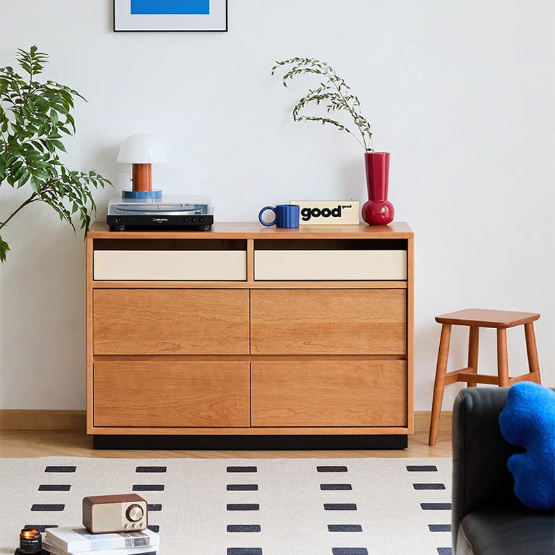 Natural wood 6 compartment retro chest