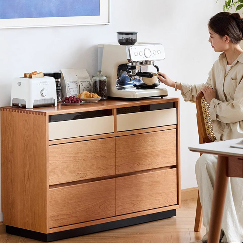 Natural wood 6 compartment retro chest