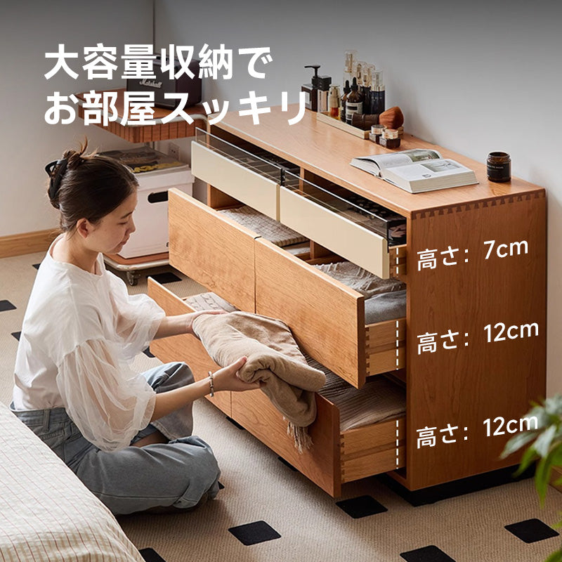 Natural wood 6 compartment retro chest