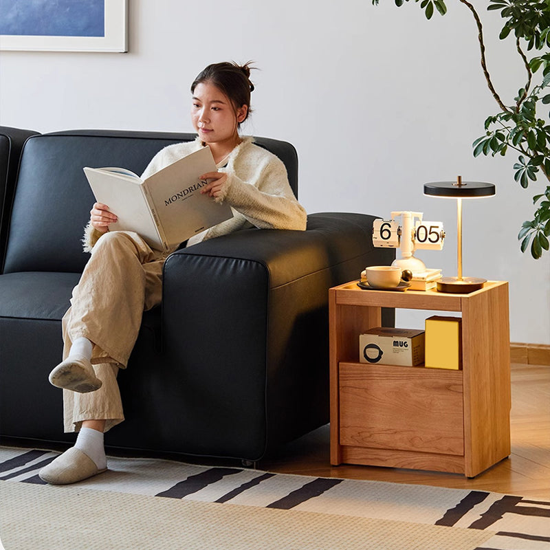 Cherry wood cube-shaped night table