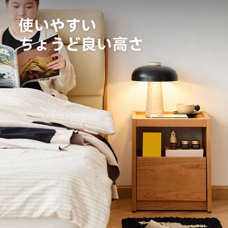 Cherry wood cube-shaped night table