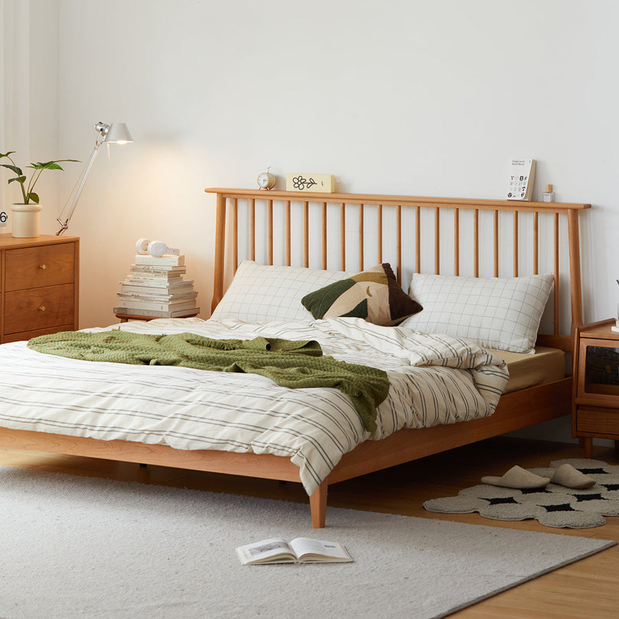 Cherry wood retro modern wooden bed