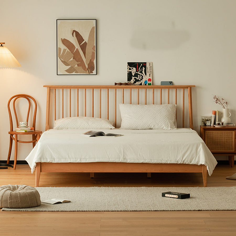 Cherry wood retro modern wooden bed