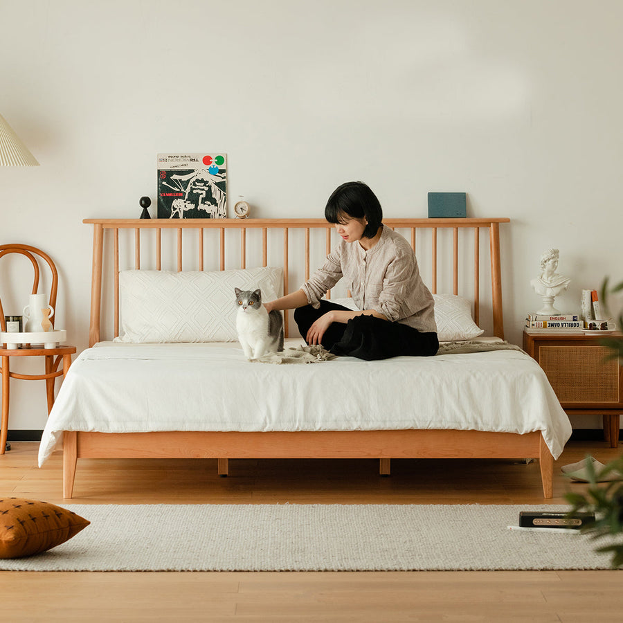 Cherry wood retro modern wooden bed