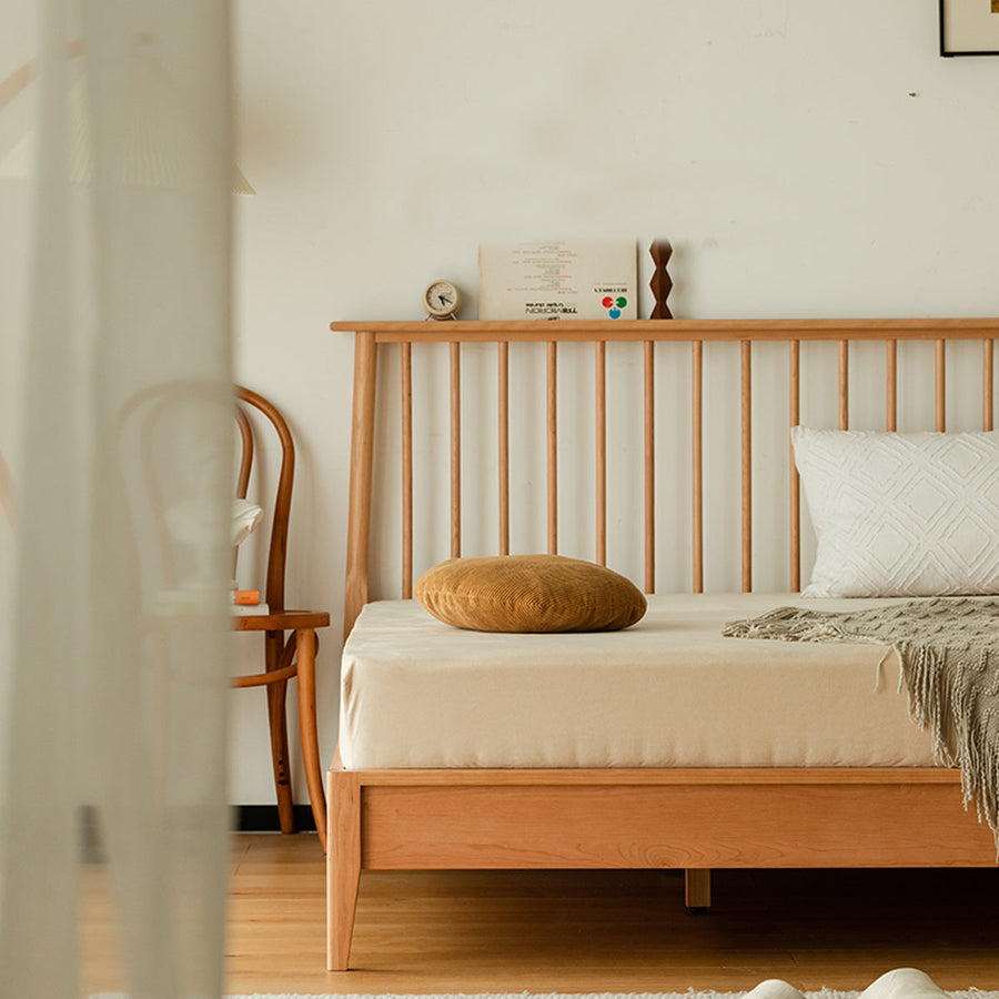 Cherry wood retro modern wooden bed