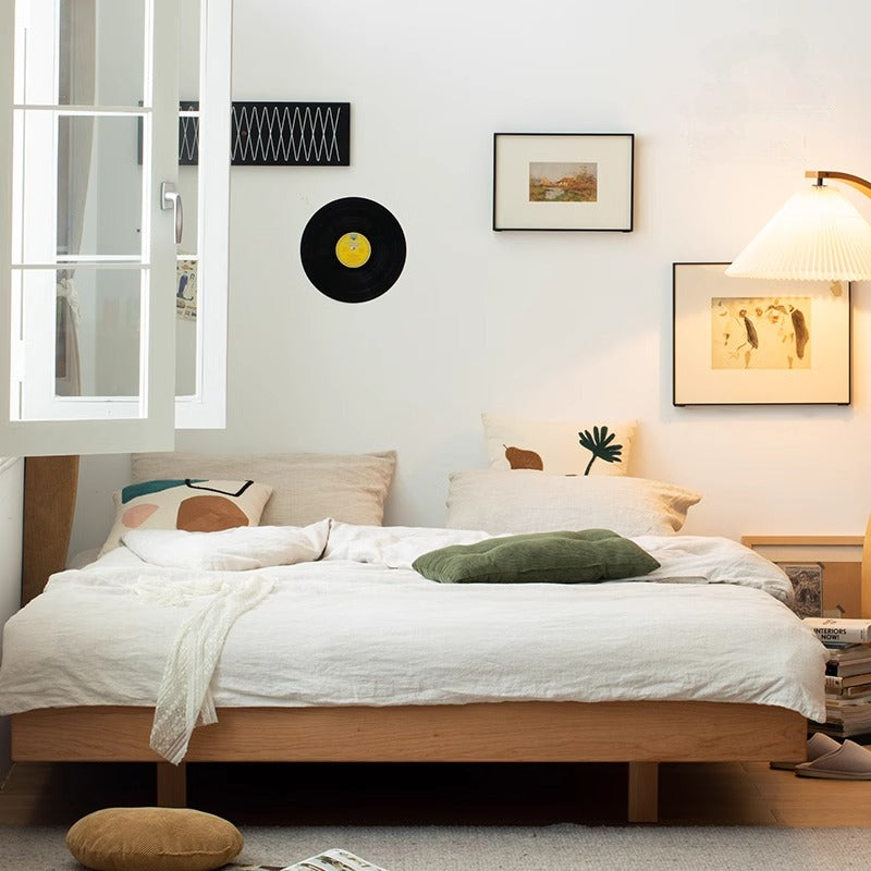 Cherry wood headboardless wooden bed
