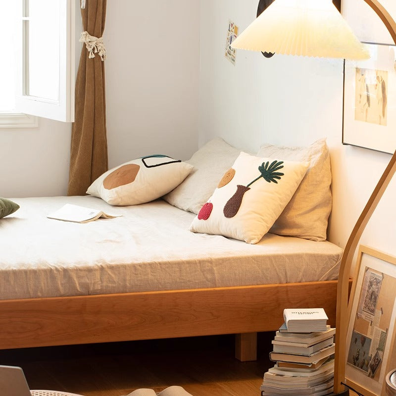 Cherry wood headboardless wooden bed