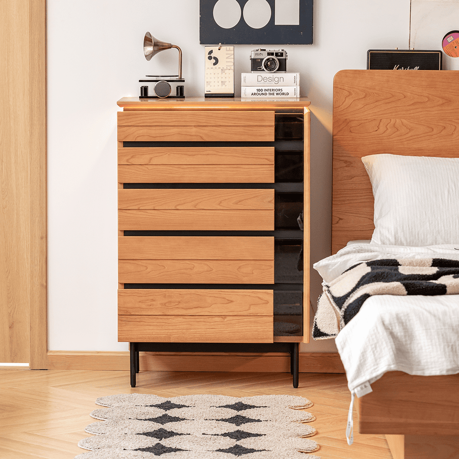 Cherry wood five-drawer storage chest
