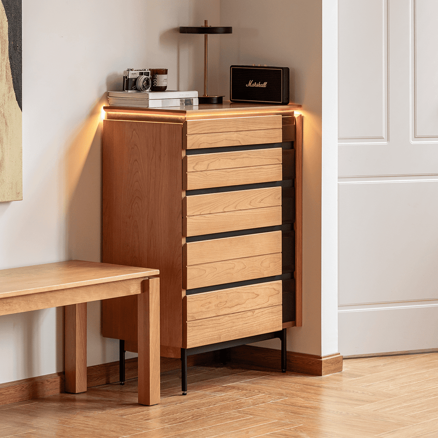 Cherry wood five-drawer storage chest