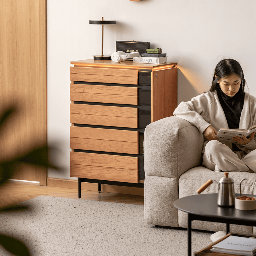 Cherry wood five-drawer storage chest