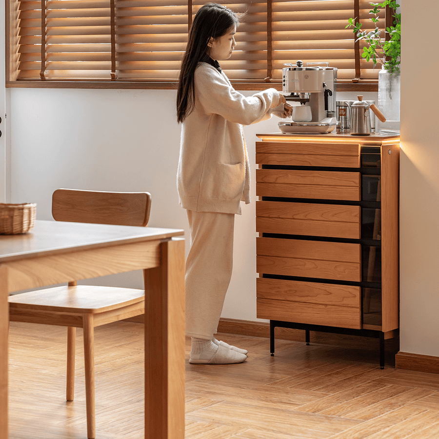 Cherry wood five-drawer storage chest