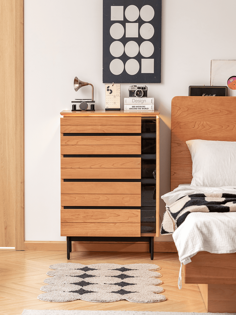 Cherry wood five-drawer storage chest