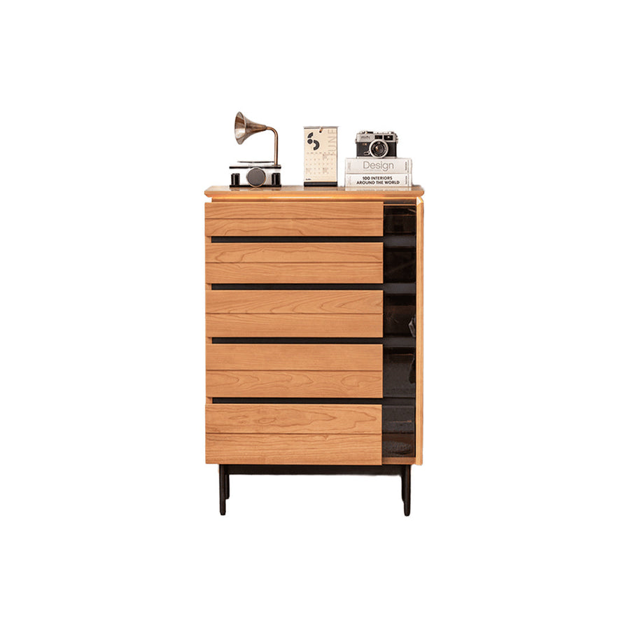 Cherry wood five-drawer storage chest