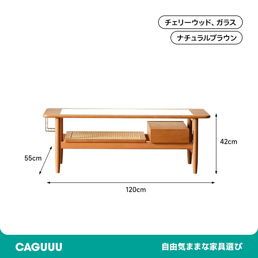 ホワイトオーク材 モールガラスラタンセンターテーブル