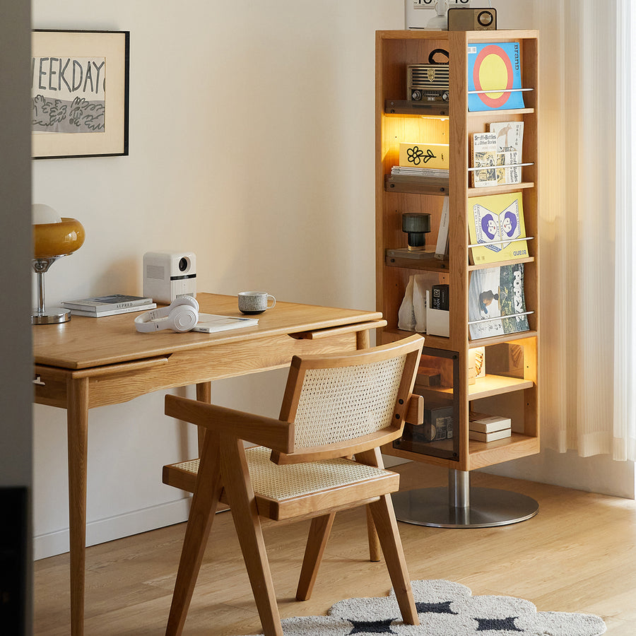 Cherry wood rotating mirrored storage rack