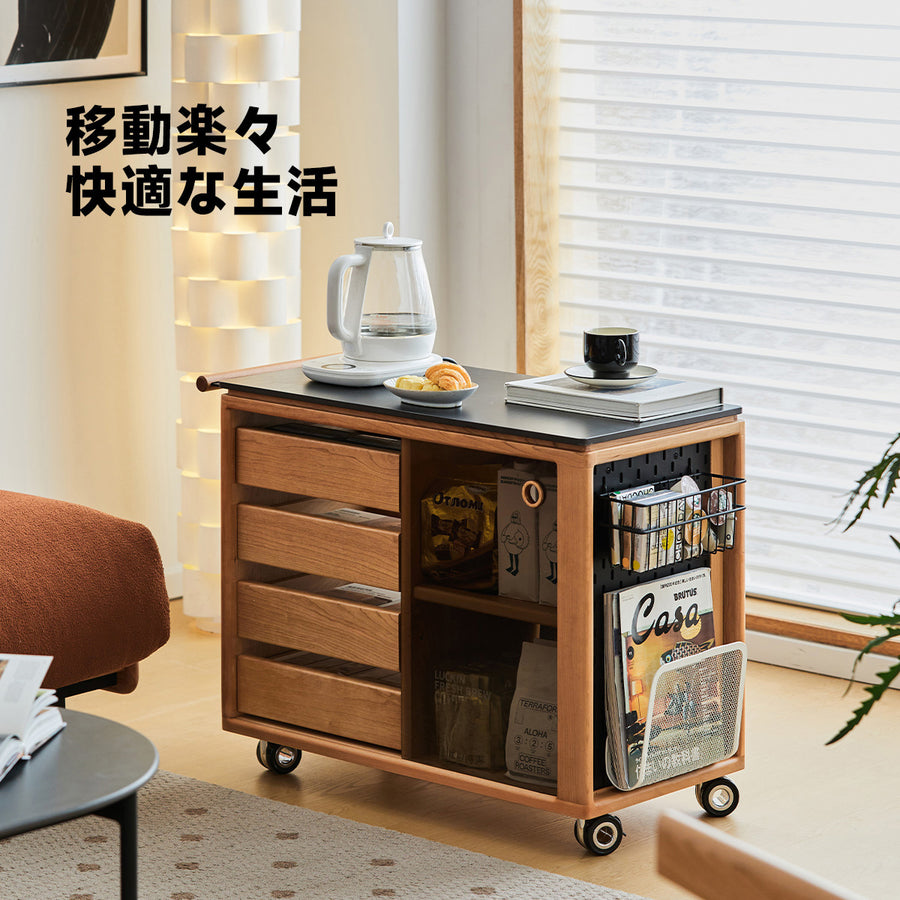 Cherry wood side table with casters