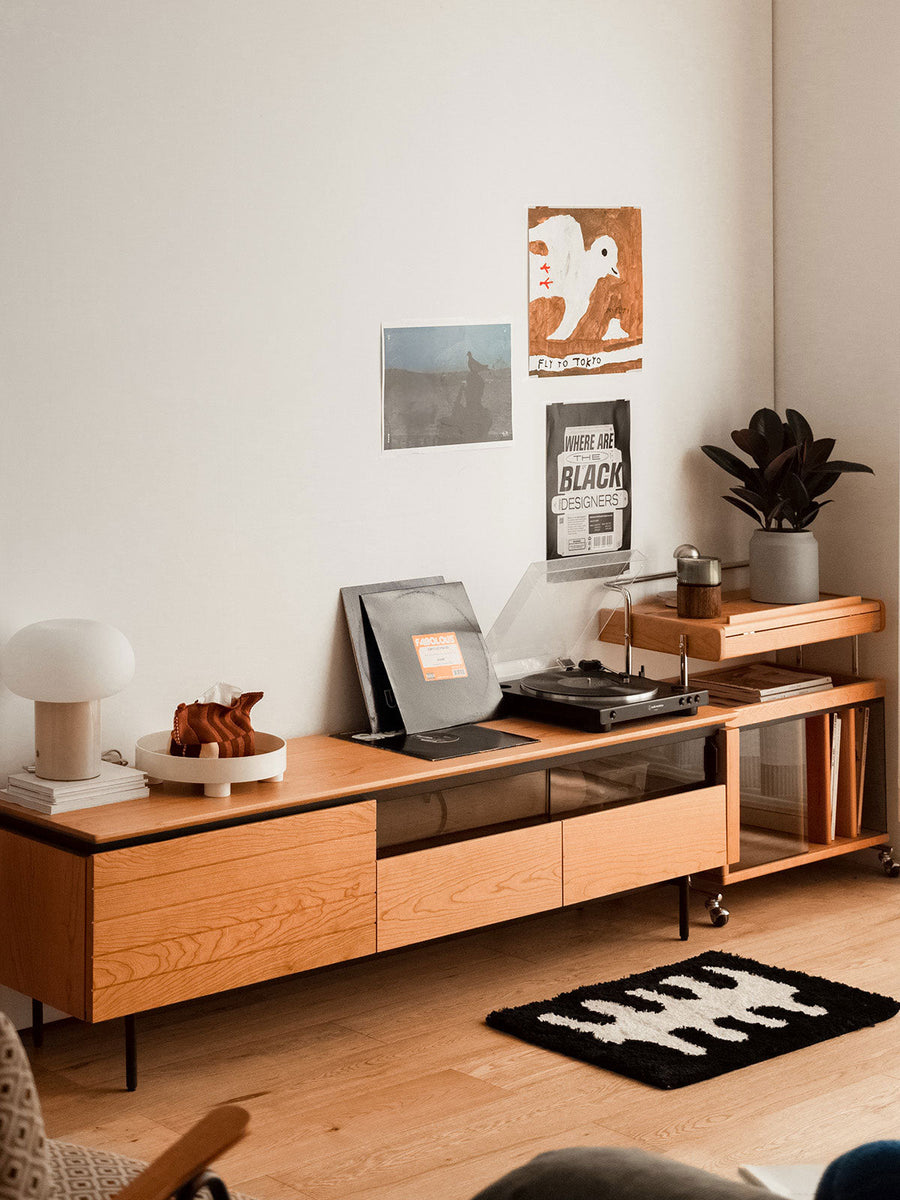 Cherry wood wooden TV stand with glass door