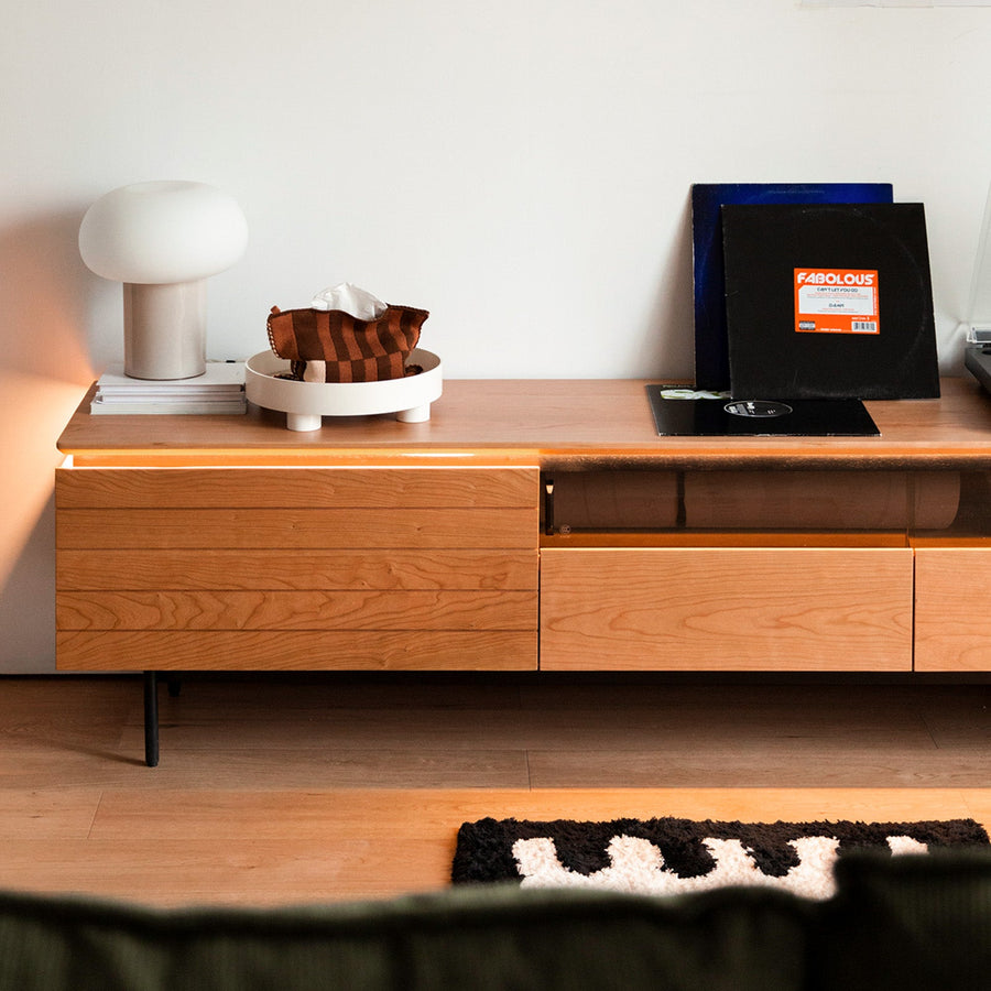 Cherry wood wooden TV stand with glass door