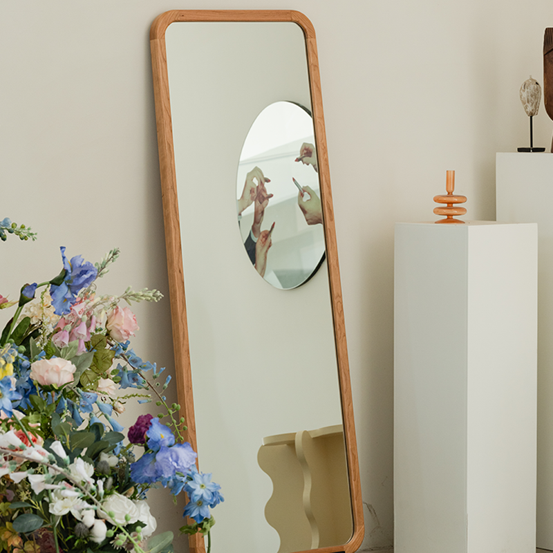 Cherry wood standing mirror