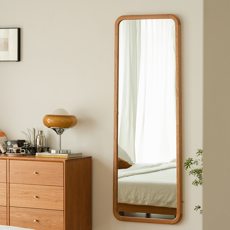 Cherry wood standing mirror