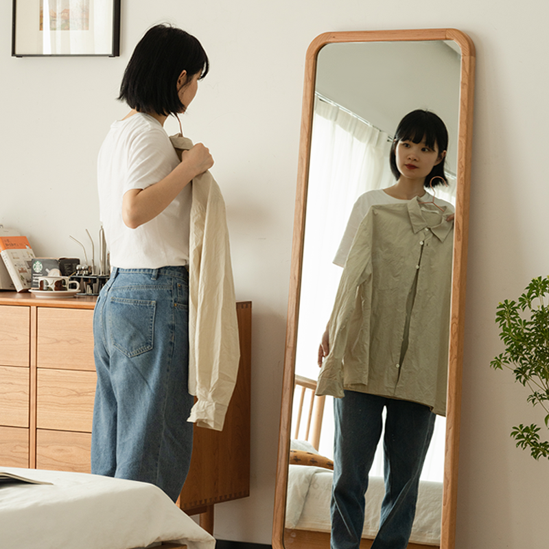 Cherry wood standing mirror