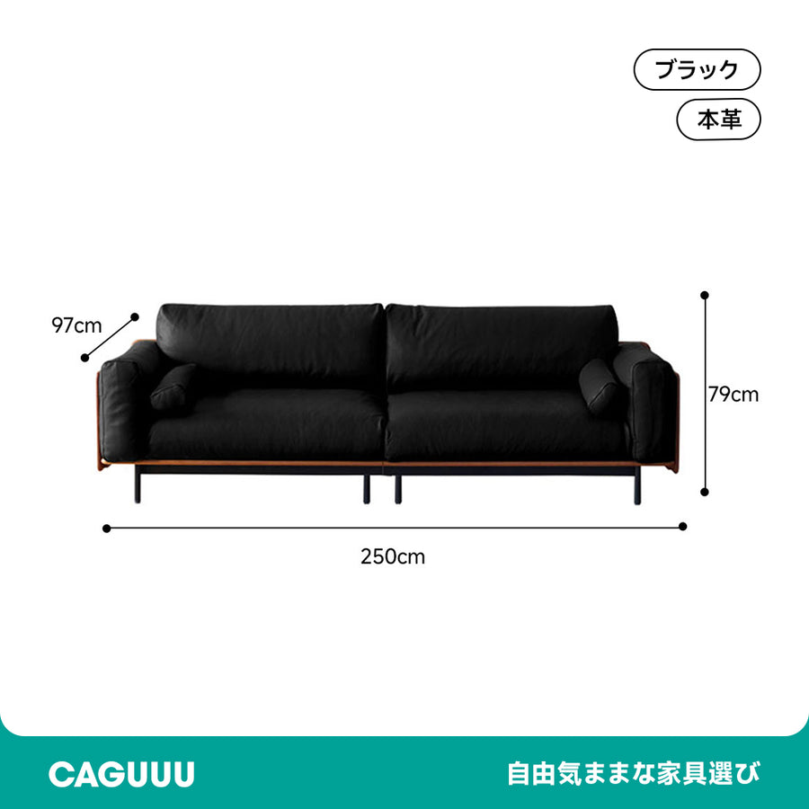 Wood frame genuine leather green cushion sofa