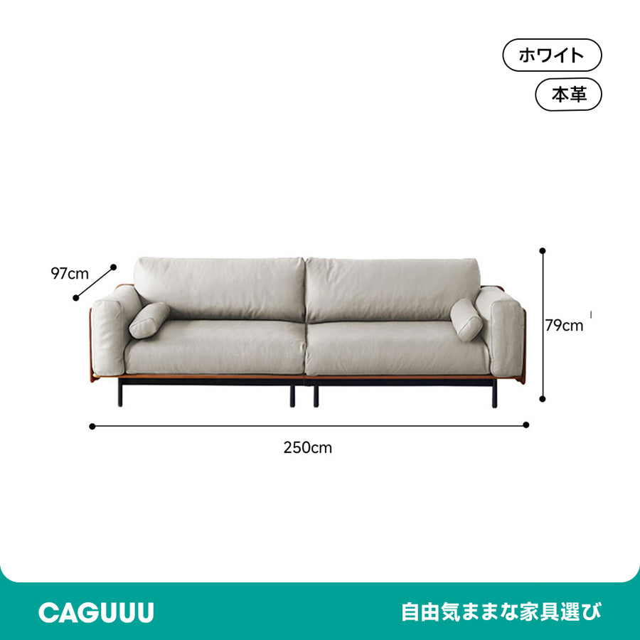 Wood frame genuine leather green cushion sofa