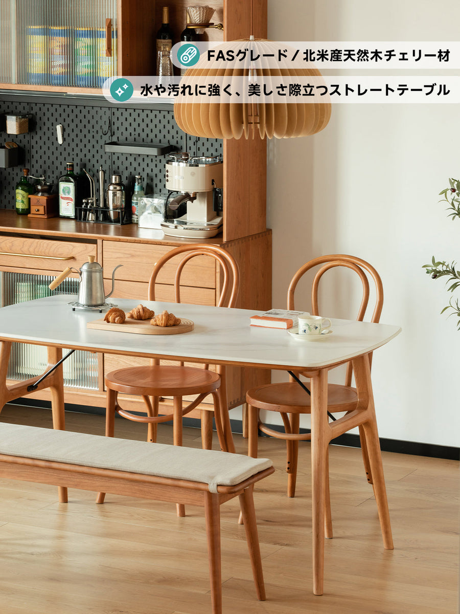 Marble-look ceramic rounded corner dining table