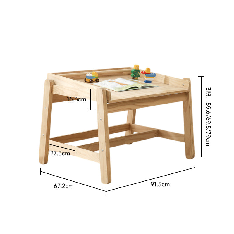 Natural wood height adjustable drawing table and chair