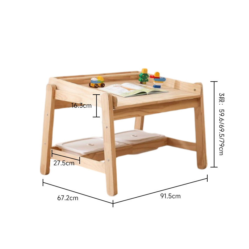 Natural wood height adjustable drawing table and chair