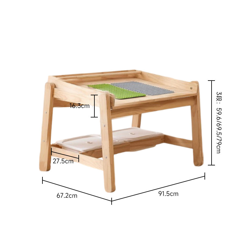Natural wood height adjustable drawing table and chair