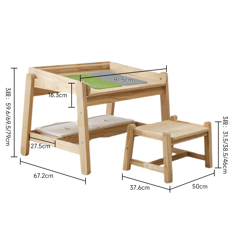 Natural wood height adjustable drawing table and chair