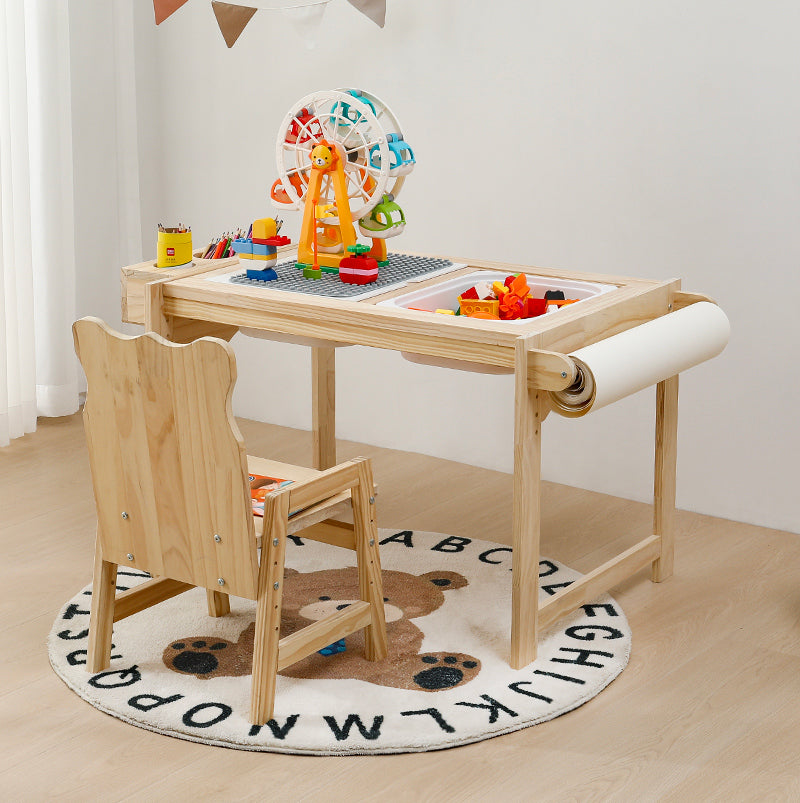 Height-adjustable drawing table and chair with storage