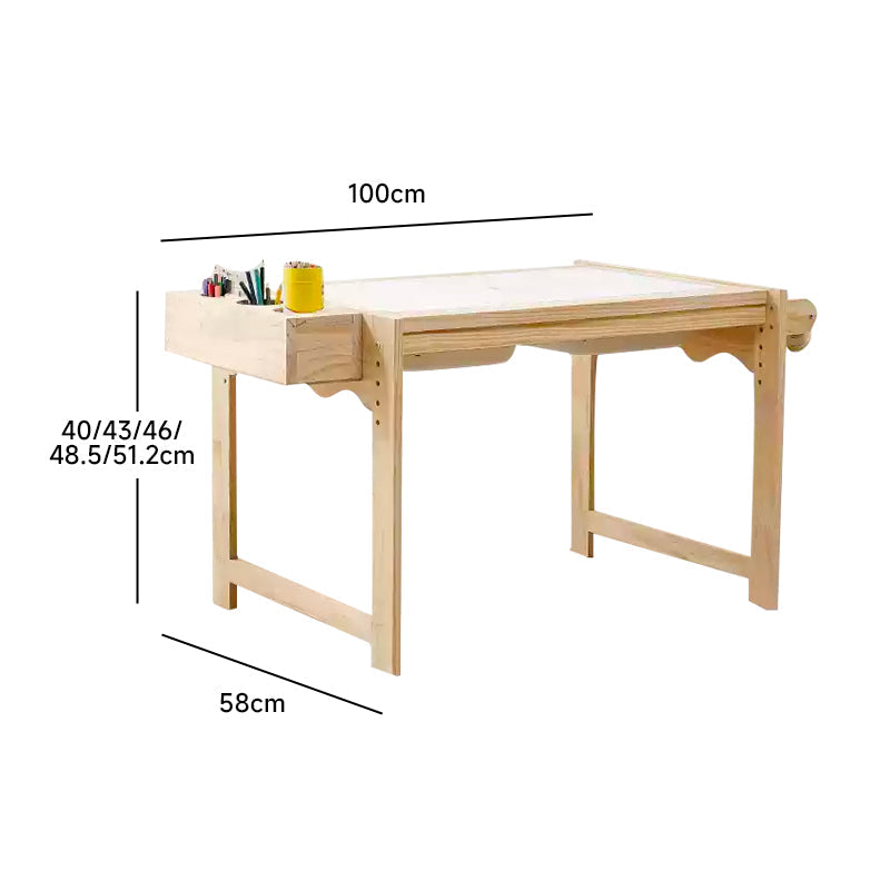 Height-adjustable drawing table and chair with storage