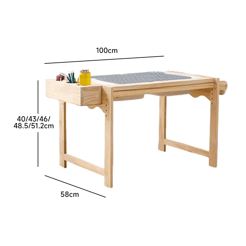 Height-adjustable drawing table and chair with storage