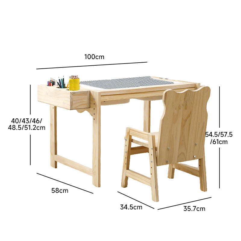 Height-adjustable drawing table and chair with storage