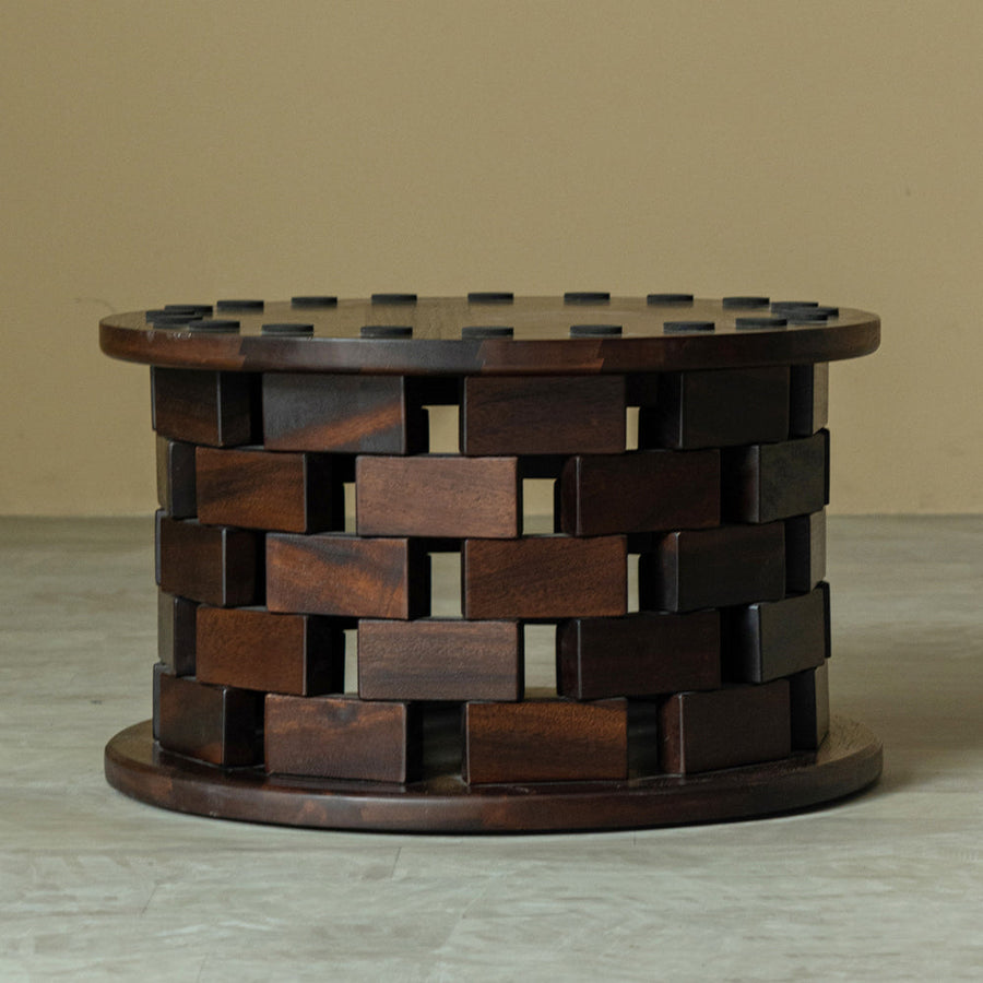 Brick-look wooden low table with round legs