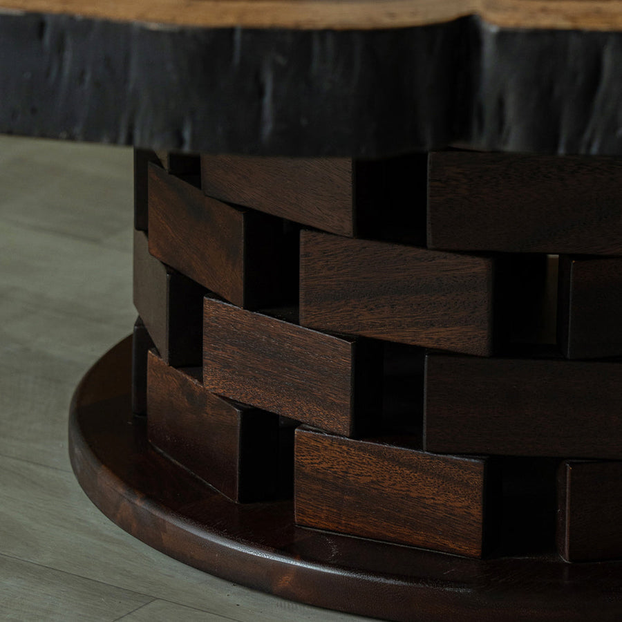 Brick-look wooden low table with round legs