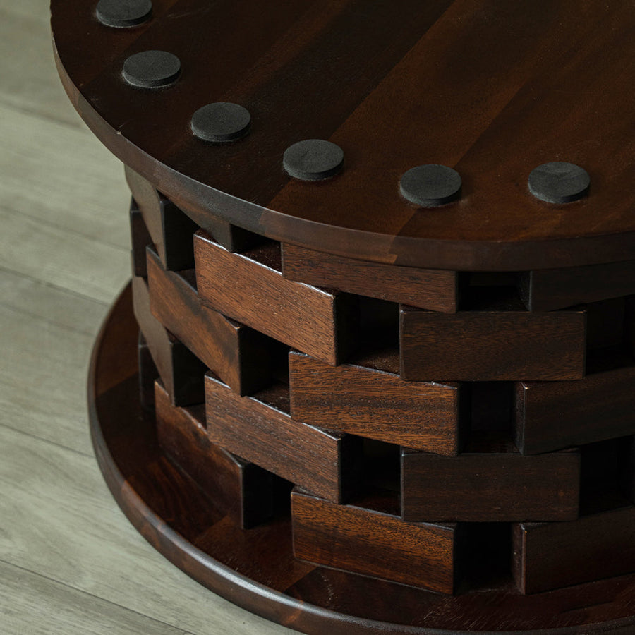 Brick-look wooden low table with round legs