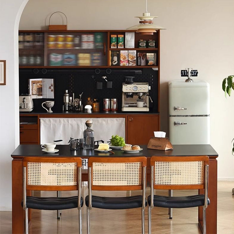 Boxwood and ceramic dining table with wooden base