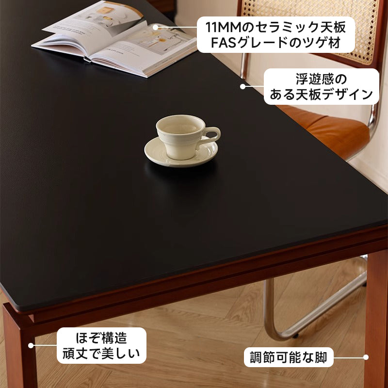 Boxwood and ceramic dining table with wooden base