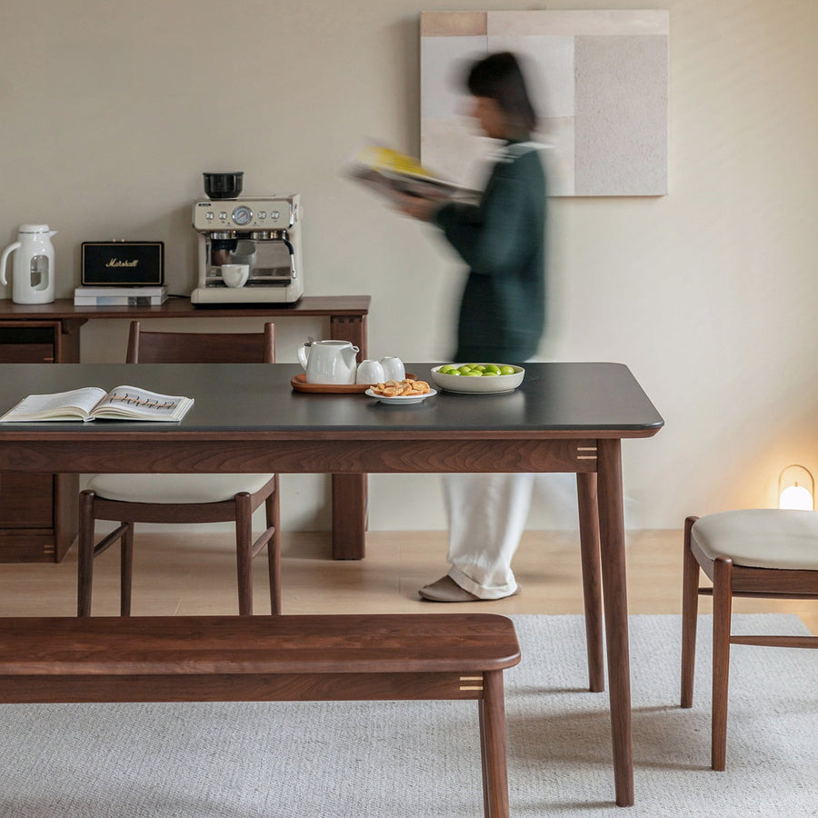 Walnut wood single ceramic top dining table