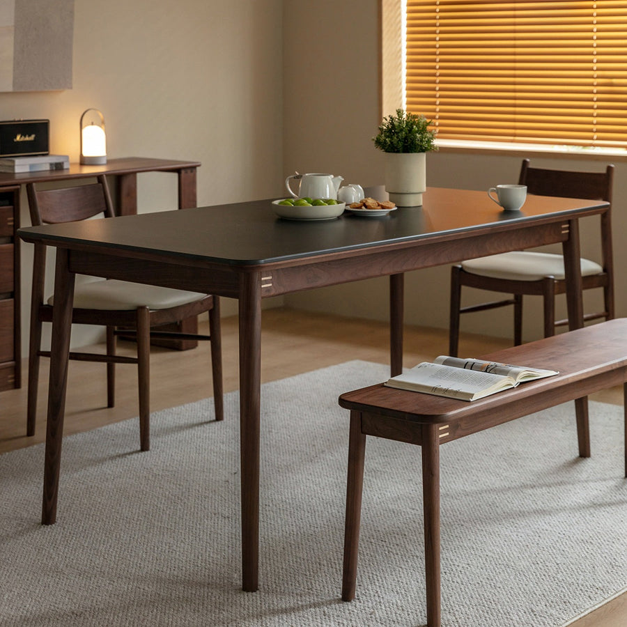 Walnut wood single ceramic top dining table