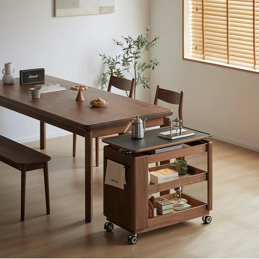 Walnut material, multi-use cart with adjustable top