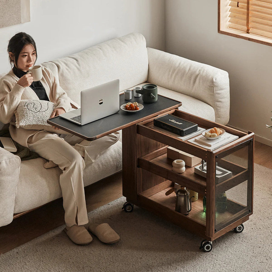 Walnut material, multi-use cart with adjustable top