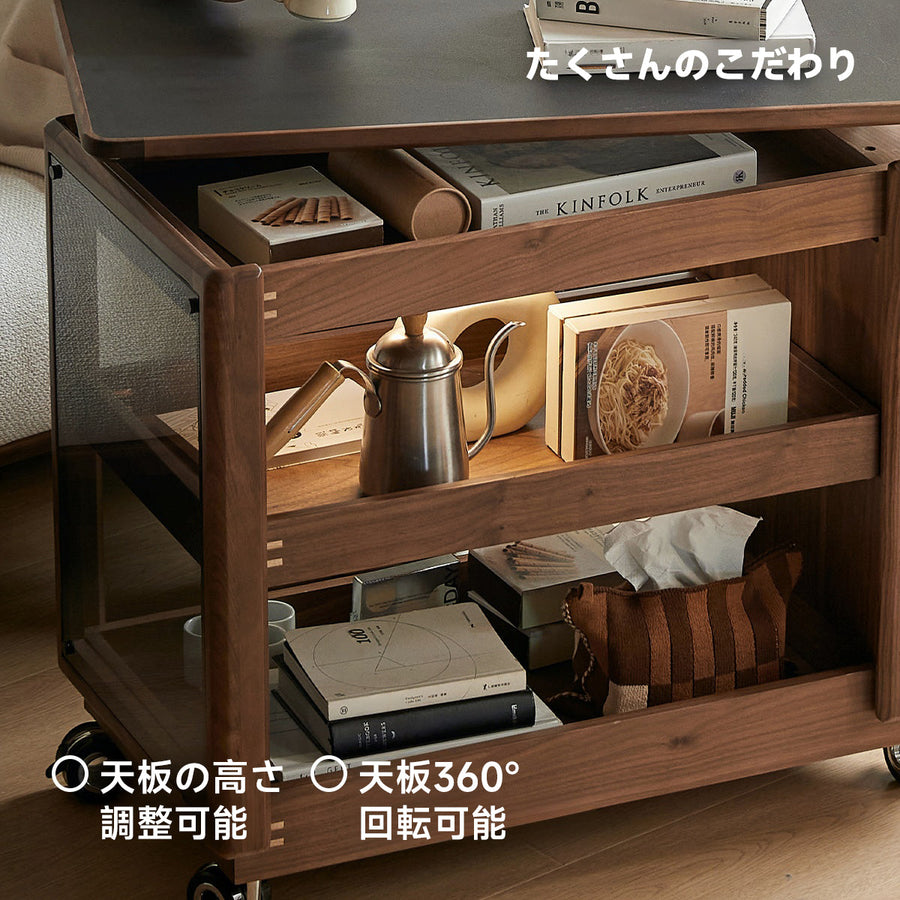 Walnut material, multi-use cart with adjustable top