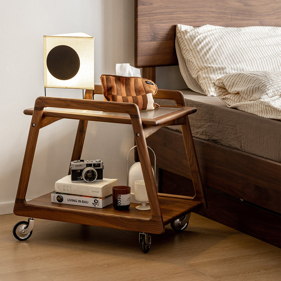 Walnut wood Natural wood side wagon with casters