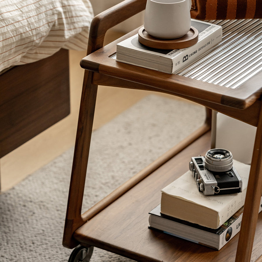 Walnut wood Natural wood side wagon with casters