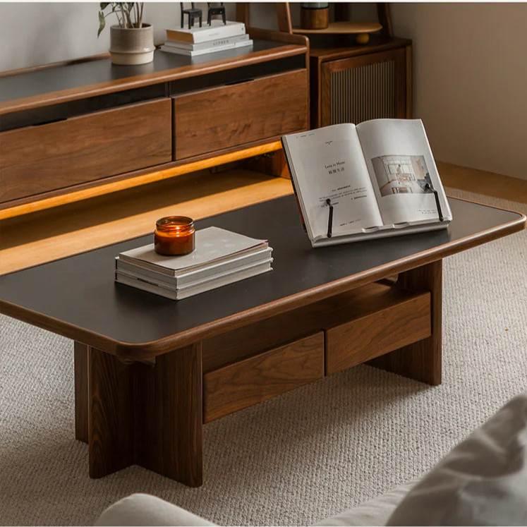 Walnut wood ceramic top low table